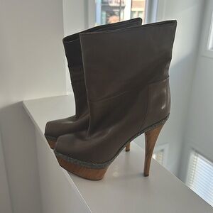 Marni Platform Leather Peep Toe Booties Size 37
